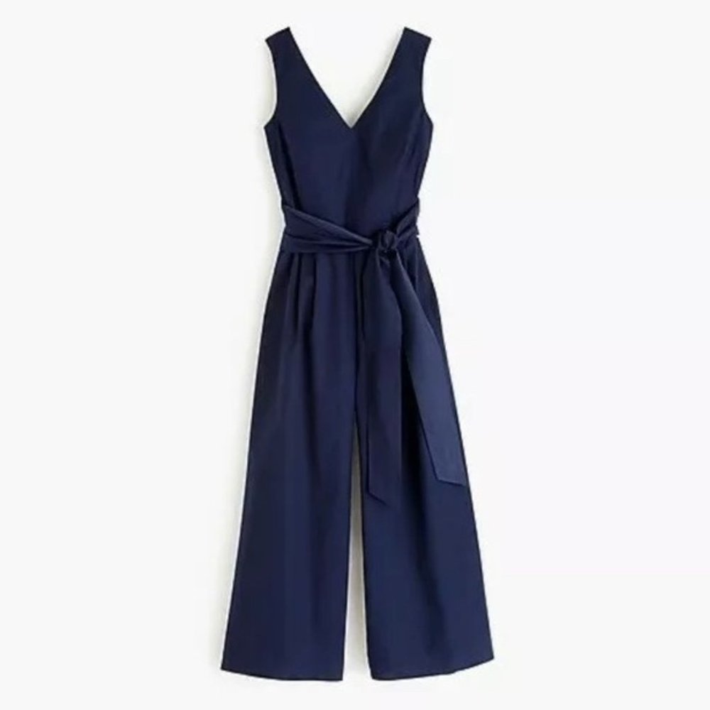 NWT J. Crew Faux Wrap Cutout Back Poplin Wide Leg Cropped Jumpsuit size 6
